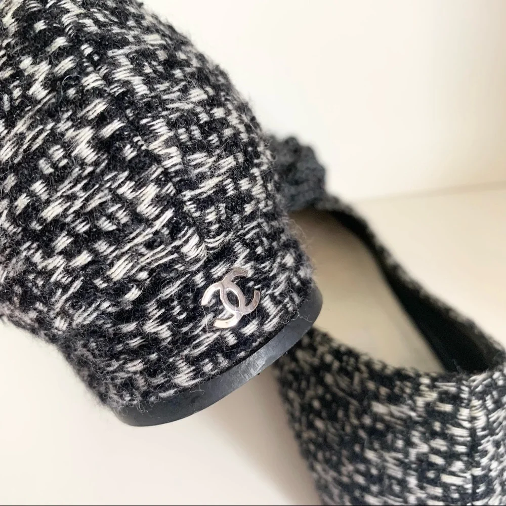 Chanel tweed camellia ballerinas